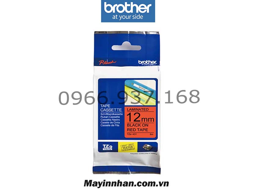 Nhãn in Brother TZE-431 khổ 12mm dài 8m Black on Red