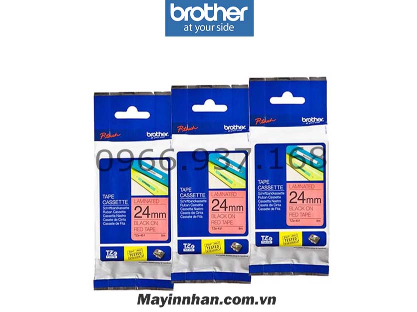 Nhãn in Brother TZE-431 khổ 12mm dài 8m Black on Red